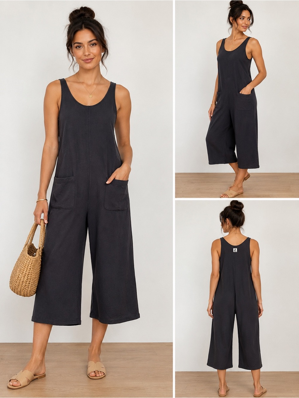 Madewell Black Sleeveless Cropped Wide-Leg Jumpsuit